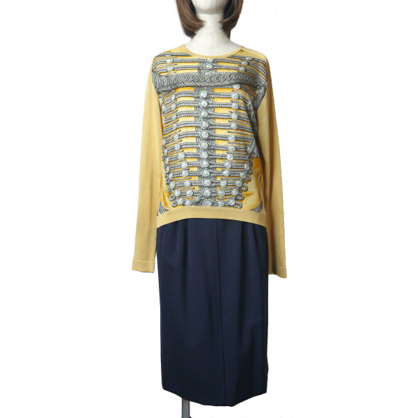 HERMES シルク スカーフ柄 ニット(黄)