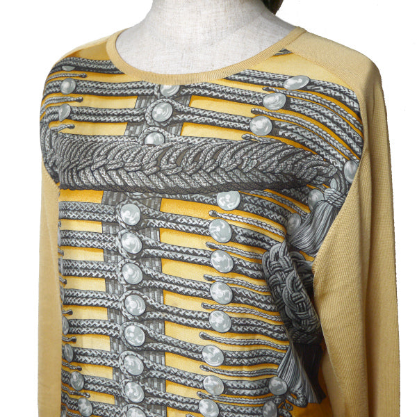 HERMES シルク スカーフ柄 ニット(黄)