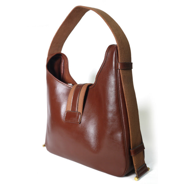 HERMESサコ　斜めがけ皮ショルダー（茶）