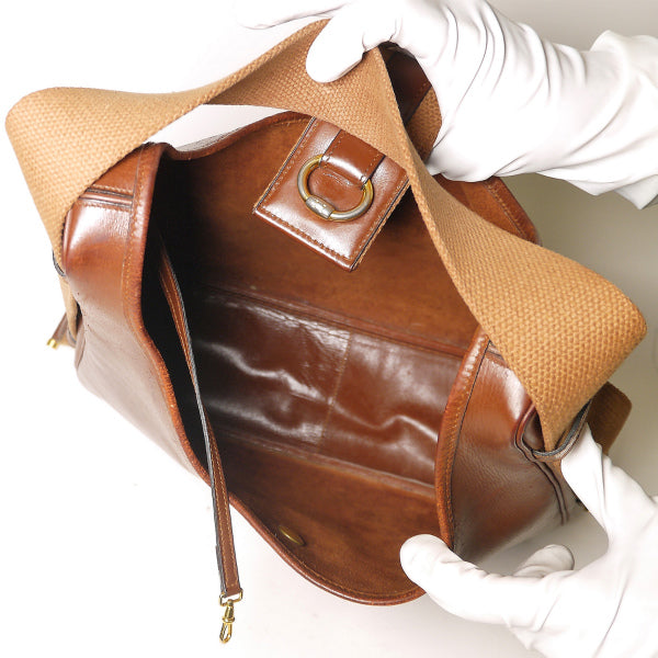 HERMESサコ　斜めがけ皮ショルダー（茶）