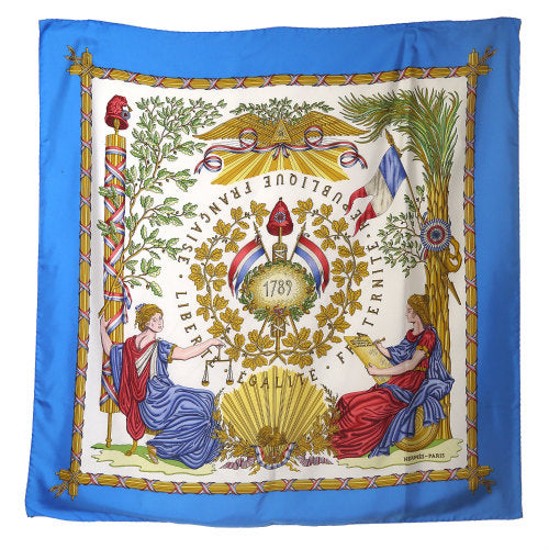 HERMES　大判カレ　スカーフ（青＆白）