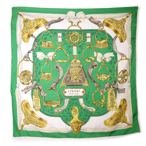 HERMES　大判カレ　スカーフETRIERS（緑）