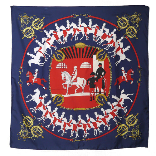 HERMES　大判カレ　スカーフMANEGE （紺×赤）