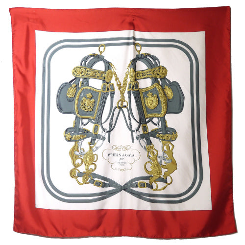 HERMES　大判カレ　スカーフBRIDESdeGALA （赤＆白）