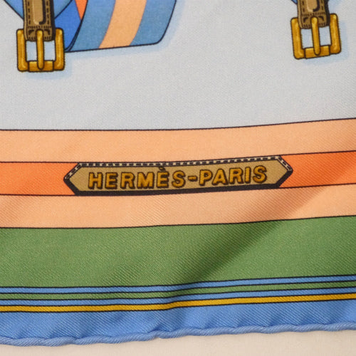 HERMES　ミニカレ　スカーフ（ベルト柄　パステル系）