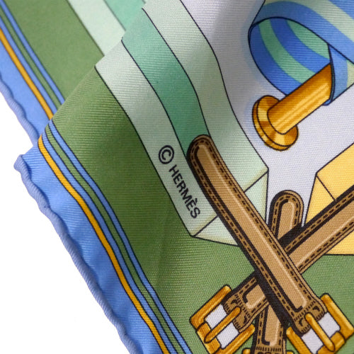 HERMES　ミニカレ　スカーフ（ベルト柄　パステル系）