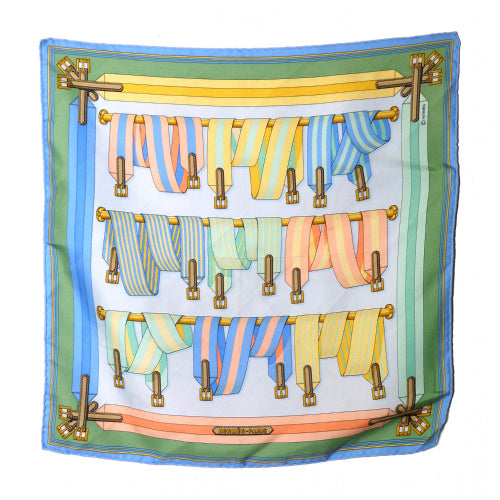 HERMES　ミニカレ　スカーフ（ベルト柄　パステル系）