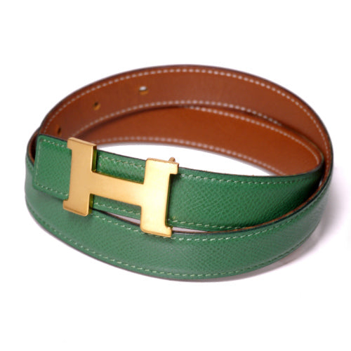 HERMES　Hバックルベルト（リバーシブル緑×キャメル）