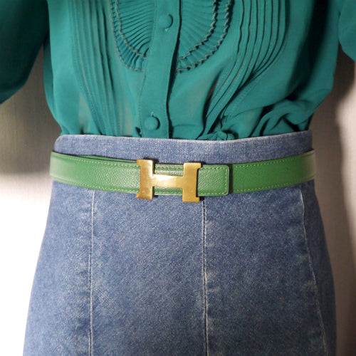 HERMES　Hバックルベルト（リバーシブル緑×キャメル）