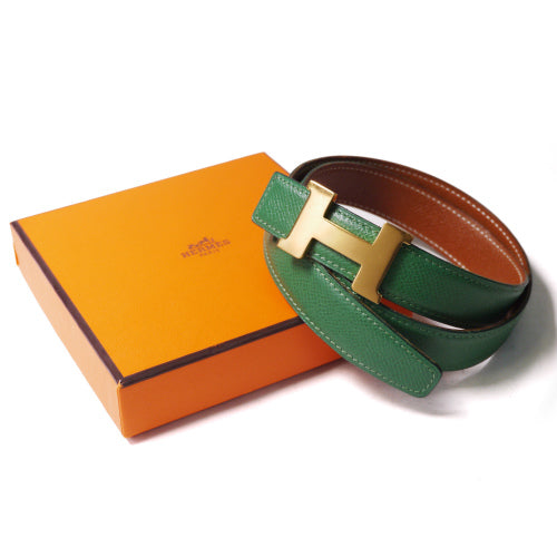 HERMES　Hバックルベルト（リバーシブル緑×キャメル）