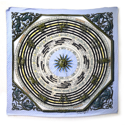 HERMES　プリーツスカーフ90「占星術」（青系）