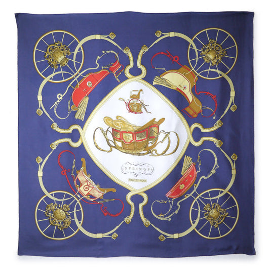 HERMES　大判カレ90　スカーフSPRINGS （紺/馬車柄）