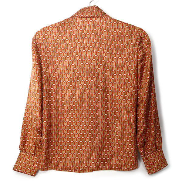 HERMES シルク100%ロープ総柄ブラウス（赤）