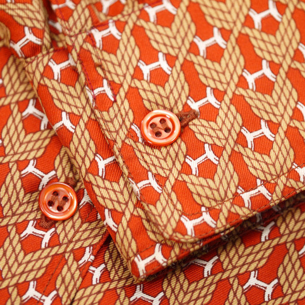 HERMES シルク100%ロープ総柄ブラウス（赤）