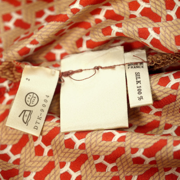 HERMES シルク100%ロープ総柄ブラウス（赤）