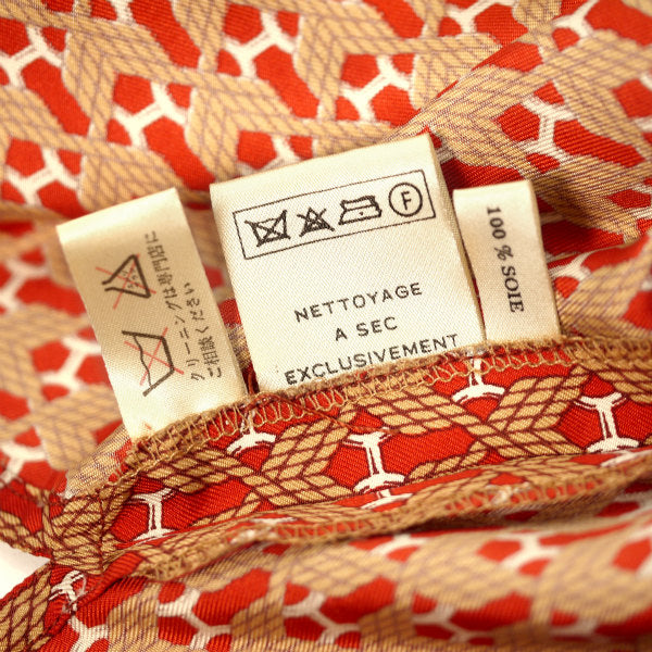 HERMES シルク100%ロープ総柄ブラウス（赤）