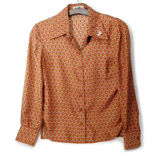 HERMES シルク100%ロープ総柄ブラウス（赤）