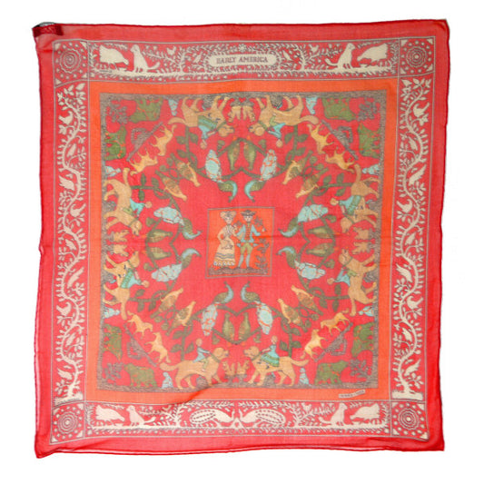 HERMES　ミニカレ スカーフEARLY AMERICA（赤）