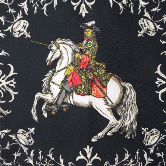 HERMES　ミニカレ スカーフLVDOVICVS MAGNVS（黒系/白い馬に跨ったルイ14世 ）