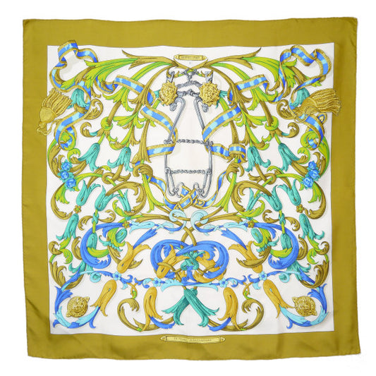 HERMES　大判カレ90　スカーフLE MORS A LA CONETABLE（黄緑/轡の気品）