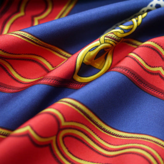 HERMES　大判カレ90　スカーフMAILLONS（赤×紺/鎖の環）