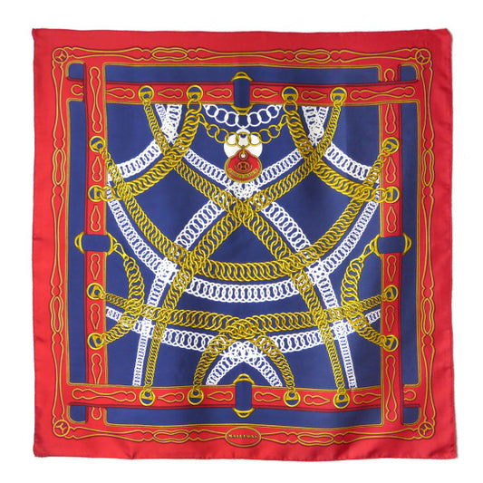 HERMES　大判カレ90　スカーフMAILLONS（赤×紺/鎖の環）