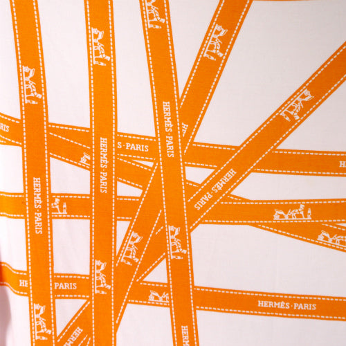 HERMES 長袖リボン柄カットソー(白×オレンジ）