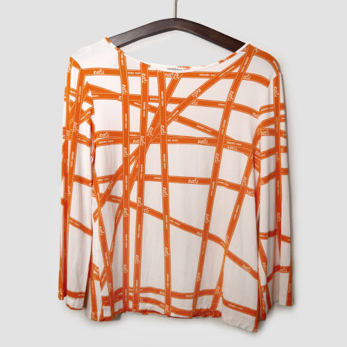 HERMES 長袖リボン柄カットソー(白×オレンジ）