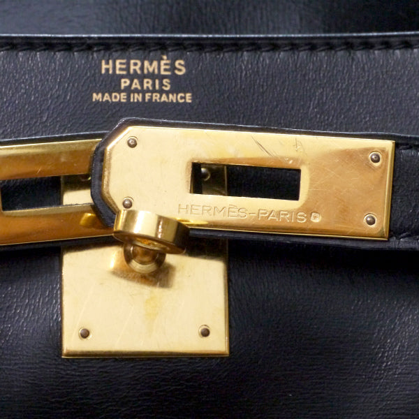 HERMES　ヴィンテージケリー32 内縫 ボックスカーフ ショルダーストラップ付き（黒）