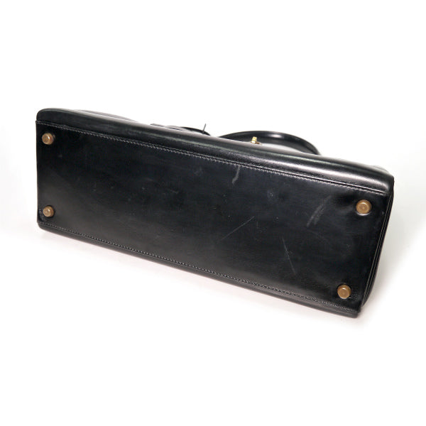 HERMES　ヴィンテージケリー32 内縫 ボックスカーフ ショルダーストラップ付き（黒）