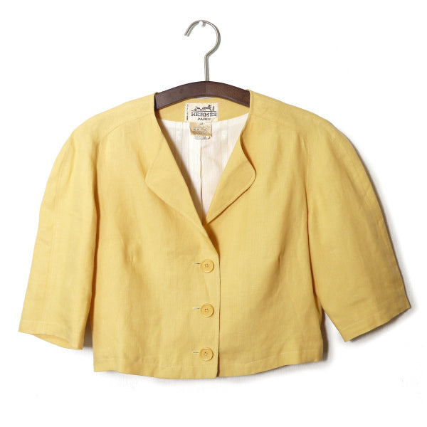 HERMES ショート丈リネンジャケット(黄)