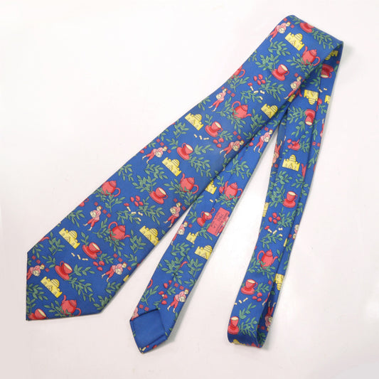 HERMES　シルクネクタイ ティーカップ柄（ブルー系）