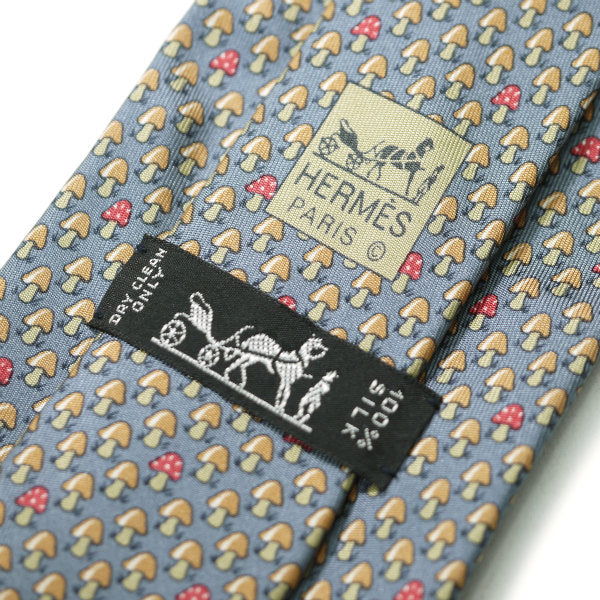HERMES　キノコ柄シルクネクタイ（グレー系）