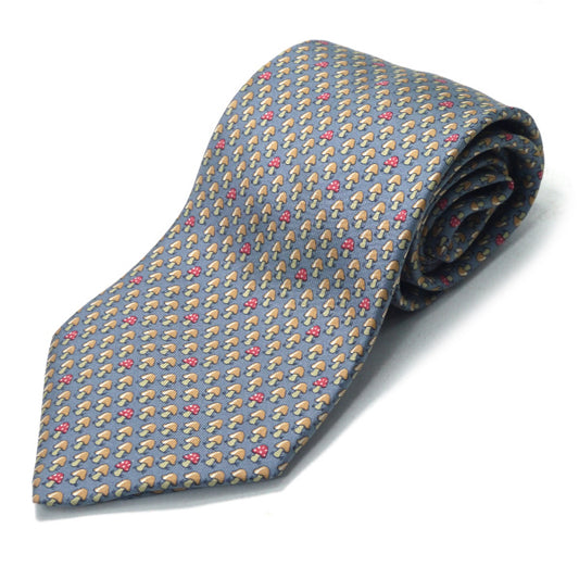 HERMES　キノコ柄シルクネクタイ（グレー系）