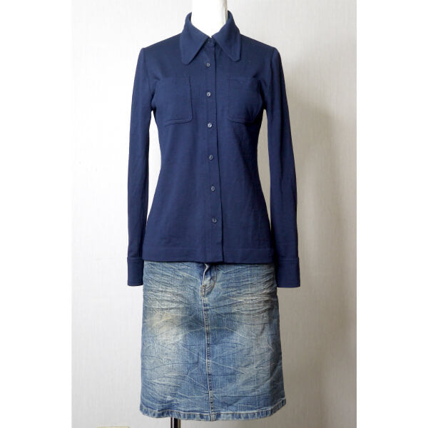 HERMES ベルギー製vintage長袖シャツ（紺）