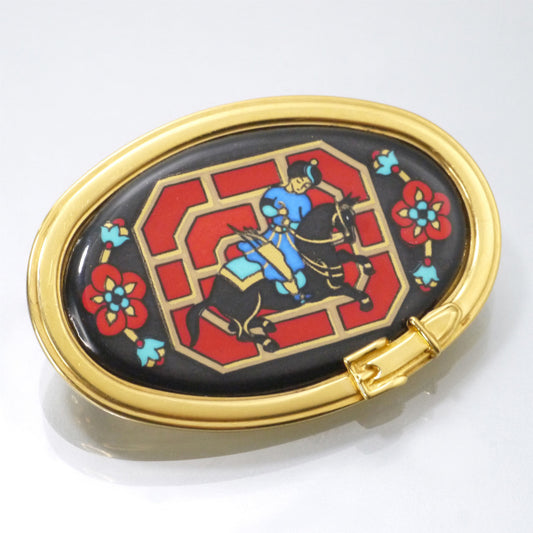 HERMES　エマイユブローチ "騎士"（ゴールド）