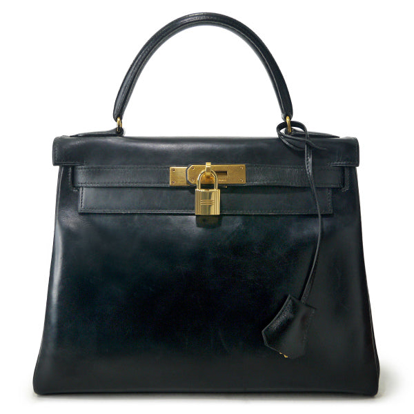 HERMES　ヴィンテージケリー28 内縫い ボックスカーフ（黒）