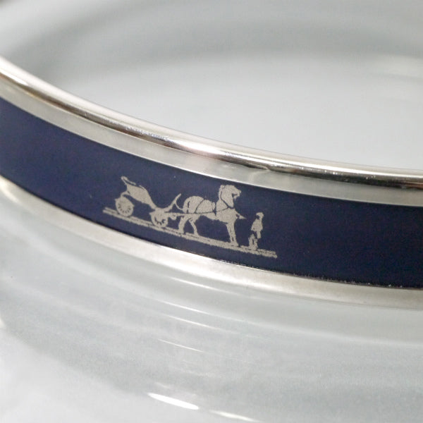 HERMES　エマイユPM ロゴバングル（シルバー×紺）