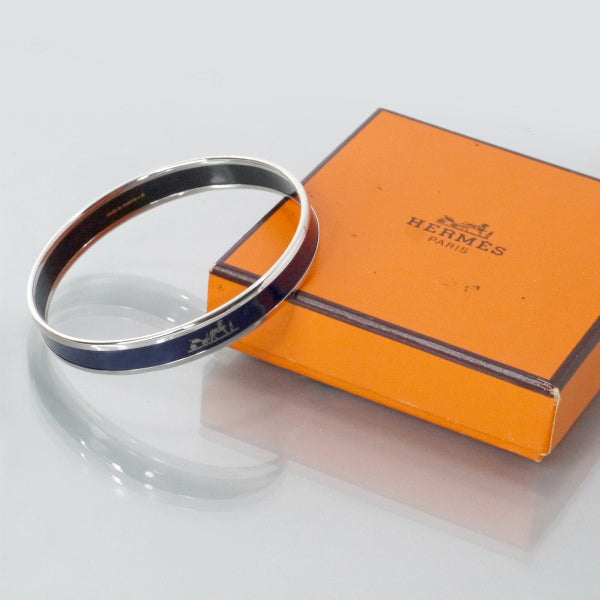HERMES　エマイユPM ロゴバングル（シルバー×紺）