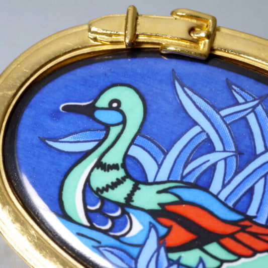 HERMES　エマイユブローチ "鴨"（ゴールド・青）