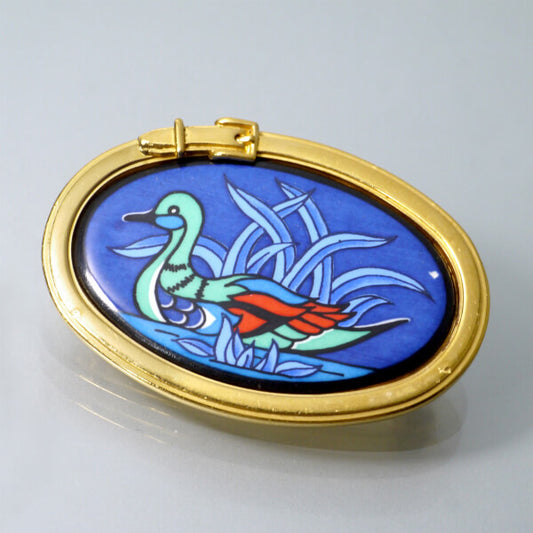 HERMES　エマイユブローチ "鴨"（ゴールド・青）