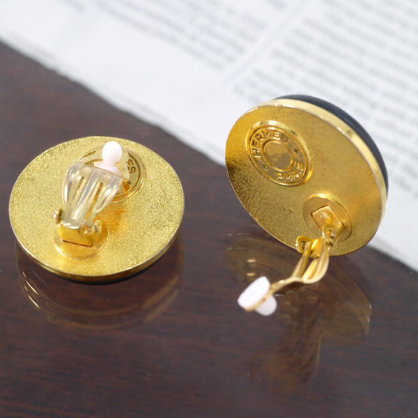 HERMES　セリエ×レザー イヤリング（黒）