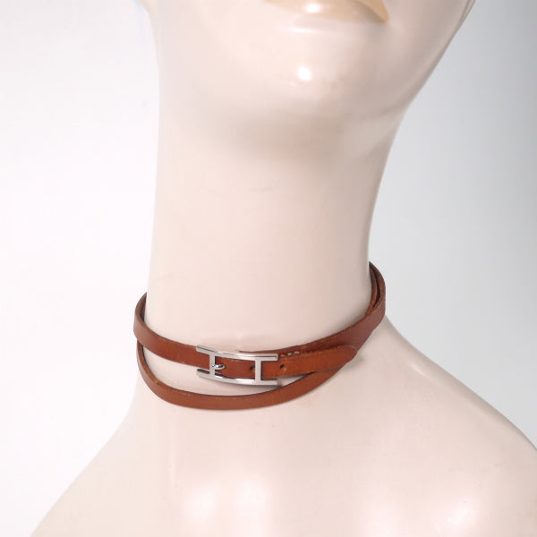 HERMES　アピ3 レザーチョーカー ロングブレス（茶/箱付き）
