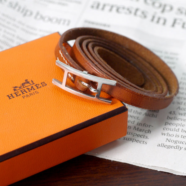 HERMES　アピ3 レザーチョーカー ロングブレス（茶/箱付き）