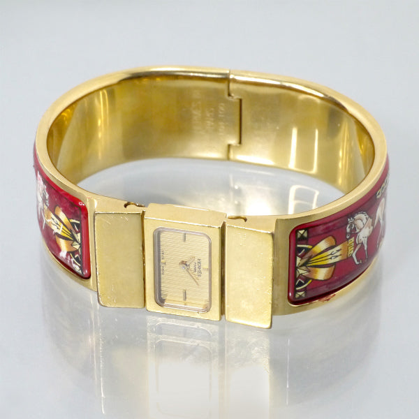 HERMES　ロケ エマイユバングルウォッチ（赤系）