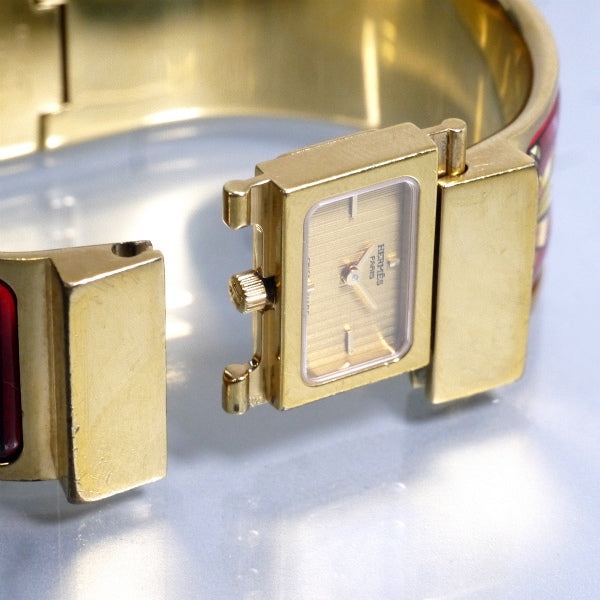 HERMES　ロケ エマイユバングルウォッチ（赤系）