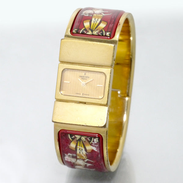 HERMES　ロケ エマイユバングルウォッチ（赤系）