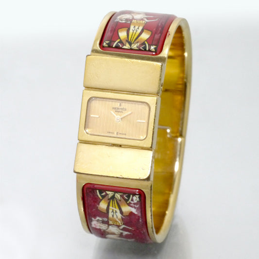 HERMES　ロケ エマイユバングルウォッチ（赤系）