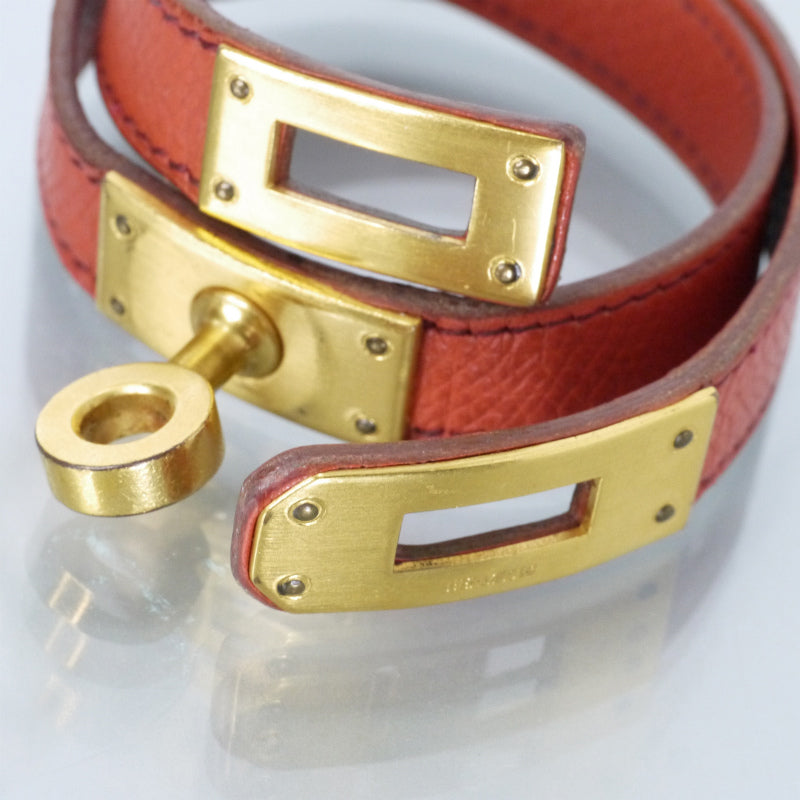 HERMES　ケリー レザーブレスレット ドゥブルトゥール（オレンジブラウン）