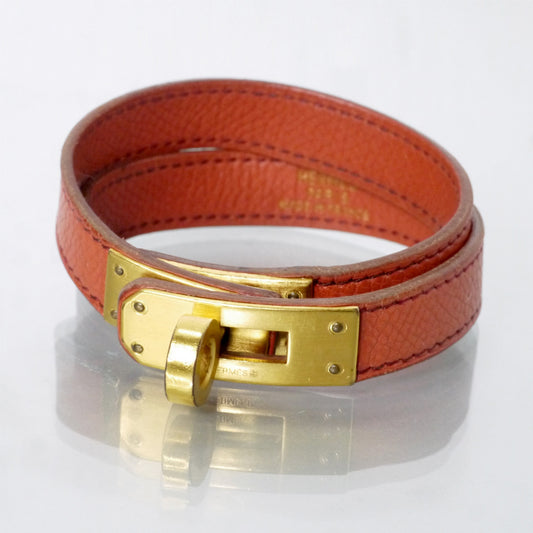 HERMES　ケリー レザーブレスレット ドゥブルトゥール（オレンジブラウン）